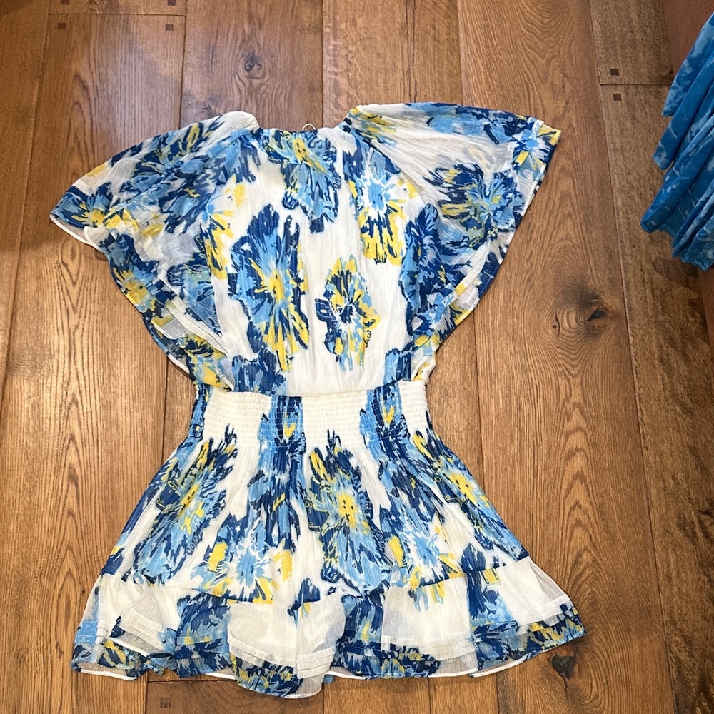 Ramy Brook Floral Mini Dress in Blue and Yellow